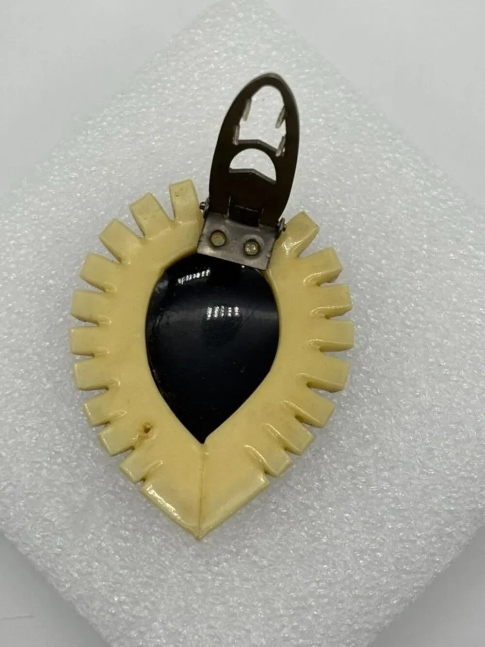 Vintage Celluloid Art Deco Dress Clip Black and Cream With Rhinestones, Unsigned